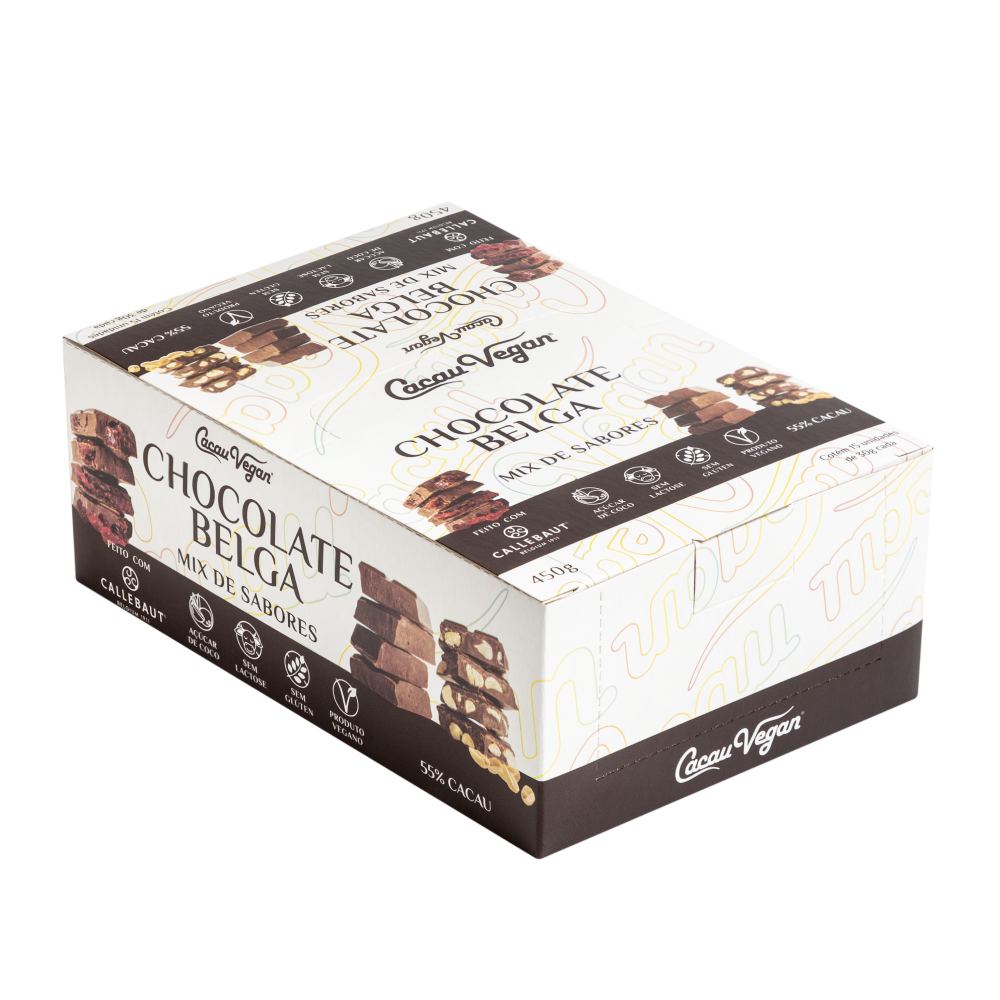 Display Chocolate Belga 55% Cacau – Mix de Sabores – 15 Barras de